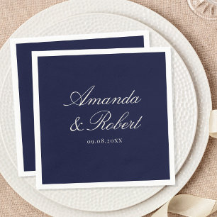 Elegant Navy Blue Calligraphy Wedding Napkins