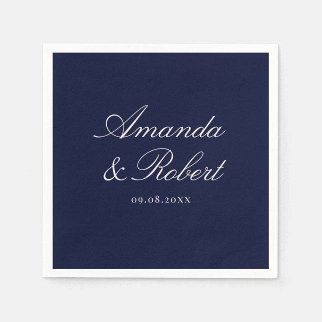 Elegant Navy Blue Calligraphy Wedding Napkins (Front)