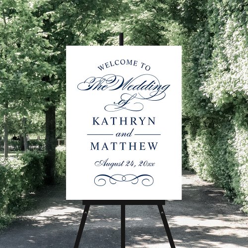 Elegant Navy Blue Calligraphy Wedding Welcome Foam Board