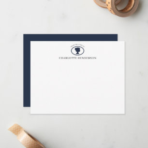 Elegant Navy Blue Cameo From The Desk Of Custom Note Card