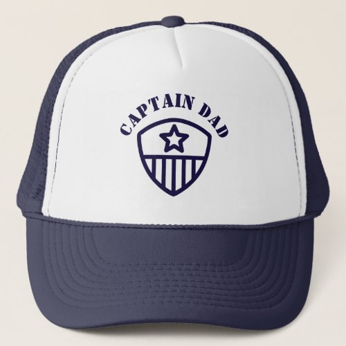 Elegant Navy Blue Captain Dad Shield Trucker Hat