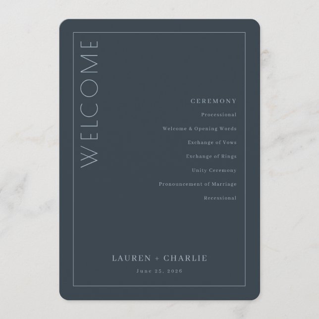 Elegant Navy Blue Ceremony Program (Front)