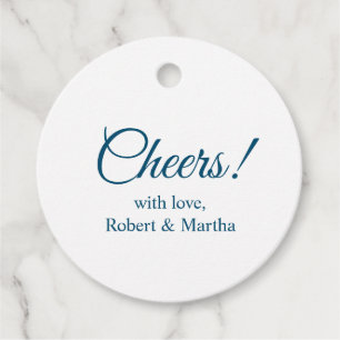 Elegant Navy Blue Cheers Custom Personalized Favor Tags