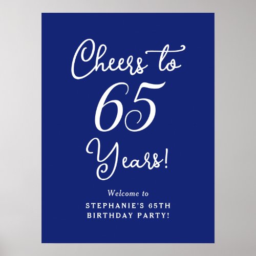 Elegant Navy Blue Cheers to 65 Years 65th Birthday Poster