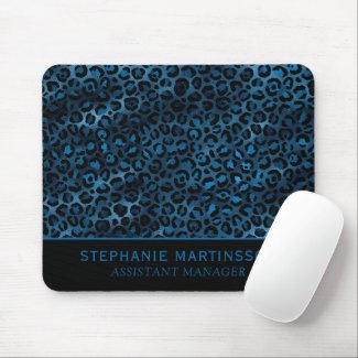 Elegant Navy Blue Cheetah Leopard Print Name Title