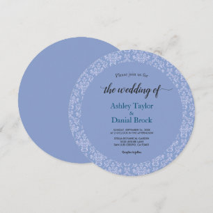 Elegant Navy Blue Chic Decorative Damask Wedding Invitation