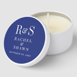 Elegant Navy Blue Chic Modern Monogram Wedding Mini Candle Favors