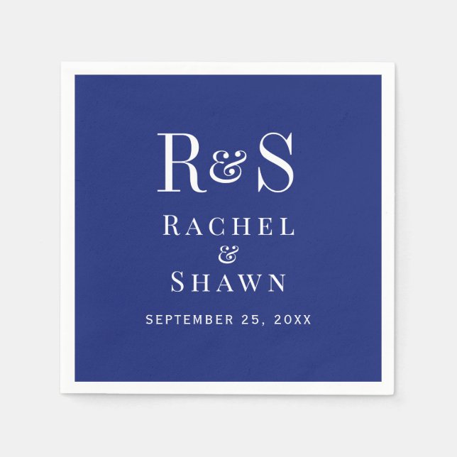 Elegant Navy Blue Chic Modern Monogram Wedding Napkins (Front)