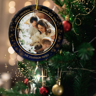 Elegant Navy Blue Christmas Photo Ornament