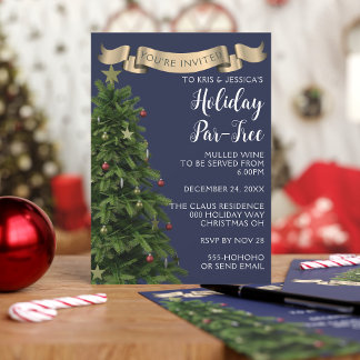 Elegant Navy Blue Christmas Tree Holiday Party Invitation