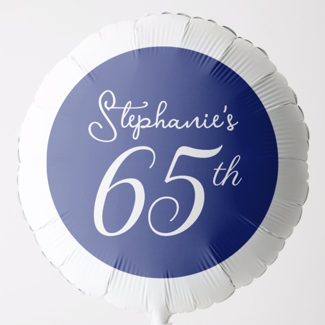 Elegant Navy Blue Circle Monogram 65th Birthday Balloon (Front)