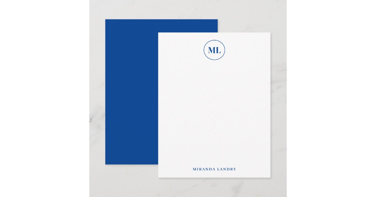 Elegant Navy Blue Circle Monogram Initials Name Note Card | Zazzle