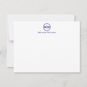 Elegant Navy Blue Circle Two Monogram Initial Note Card