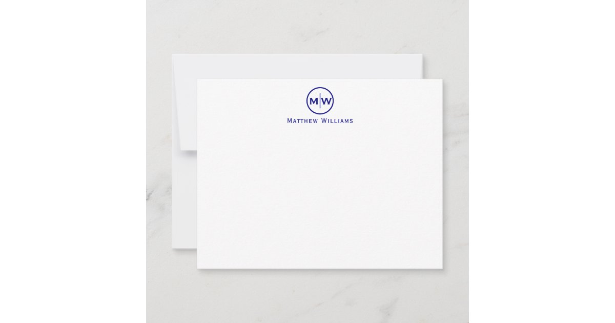 Elegant Navy Blue Circle Two Monogram Initial Note Card | Zazzle