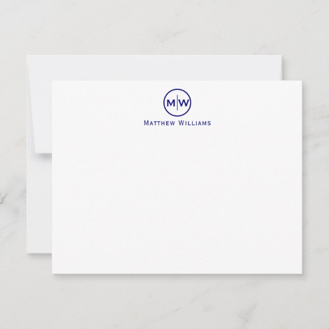 Elegant Navy Blue Circle Two Monogram Initial Note Card (Front)