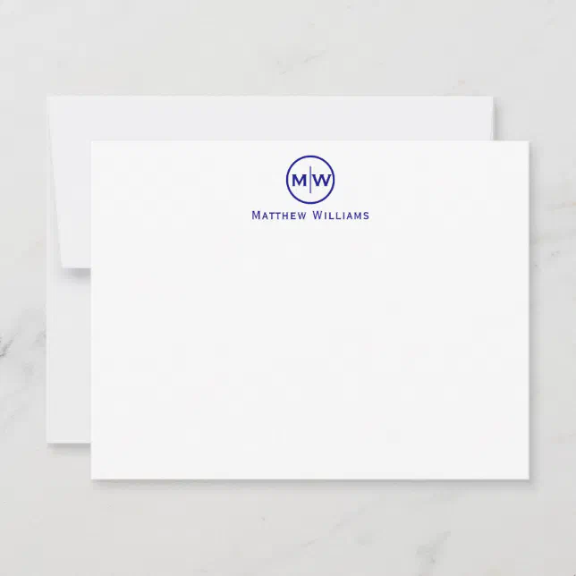 Elegant Navy Blue Circle Two Monogram Initial Note Card | Zazzle