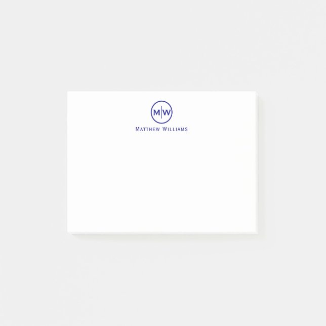 Elegant Navy Blue Circle Two Monogram Initial Post-it Notes (Front)