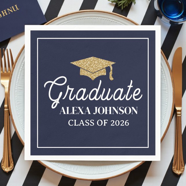 Elegant Navy Blue Class Of 2026 Graduation Napkins (Creator Uploaded)