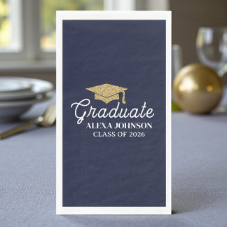 Elegant Navy Blue Class Of 2026 Graduation Paper Guest Towels