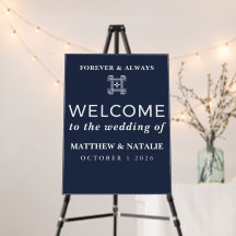 Elegant Navy Blue Classic Greek Key Welcome Sign