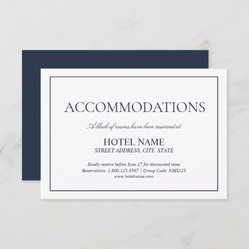 Elegant Navy Blue Classic Script Accommodations Enclosure Card