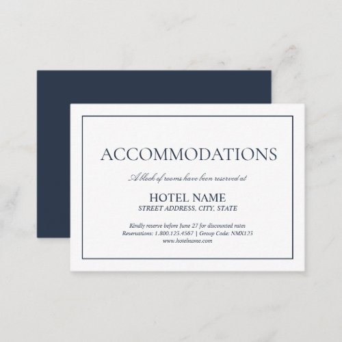 Elegant Navy Blue Classic Script Accommodations Enclosure Card