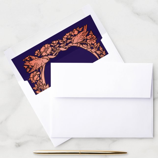 Elegant Navy Blue Copper Rose Gold Floral Wedding Envelope Liner (Desk)