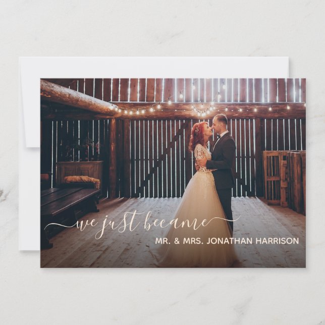 Elegant Navy Blue Coral Floral Photo Just Married Announcement (Front)