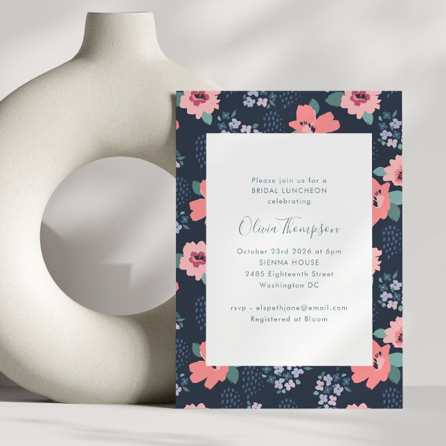 Elegant Navy Blue Country Floral Bridal Luncheon Invitation (Creator Uploaded)