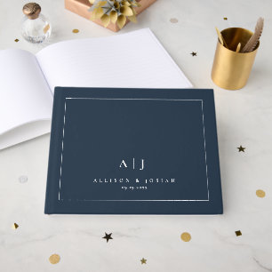 Elegant Navy Blue Couples Wedding Monogram Guest Book