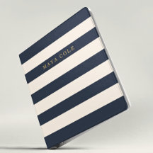 Elegant Navy Blue Cream Stripes Custom Thesis