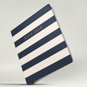 Elegant Navy Blue Cream Stripes Custom Thesis 3 Ring Binder