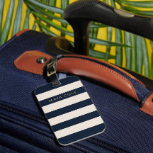 Elegant Navy Blue & Cream Stripes Personalized