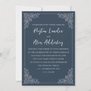 Elegant Navy Blue Cream Wedding Invitation