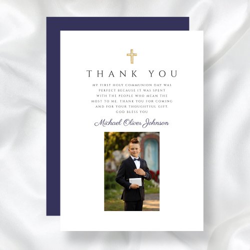 Elegant Navy Blue Cross Boy First Communion