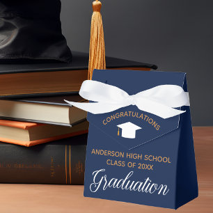 Elegant Navy Blue Custom 2024 Graduation Party Favor Boxes