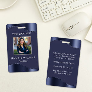 Elegant Navy Blue Custom Employee Photo Company Badge