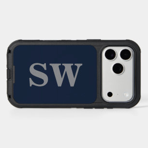 Elegant Navy Blue Custom Monogram iPhone 17 Pro Max Case