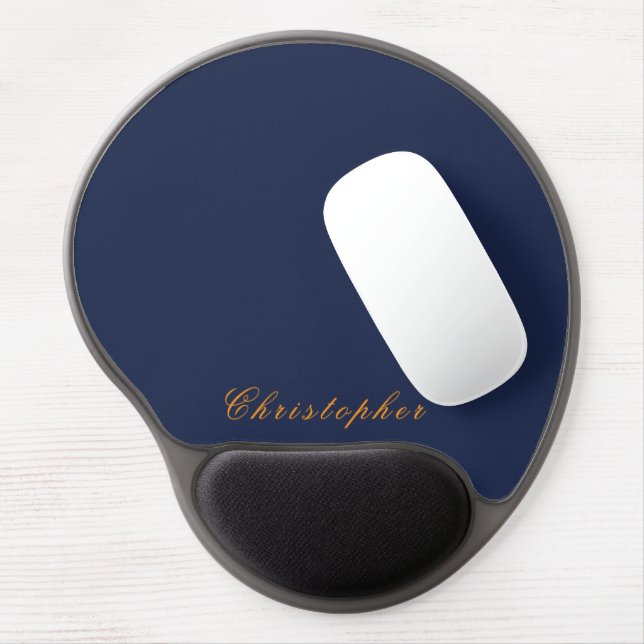 Elegant Navy Blue Custom Name  Gel Mouse Pad (Left Side)