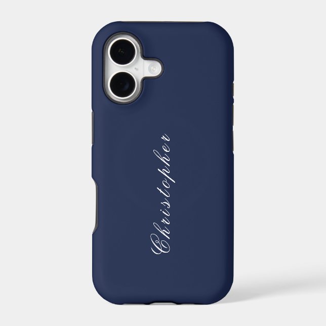 Elegant Navy Blue Custom Name  iPhone Case (Back)