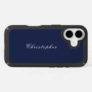Elegant Navy Blue Custom Name iPhone 16 Case