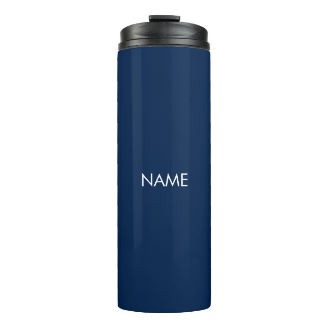 Elegant navy blue custom name text monogram thermal tumbler (Front)