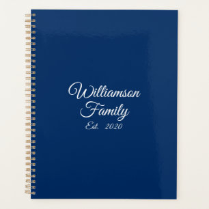 Elegant navy blue custom script name date business planner