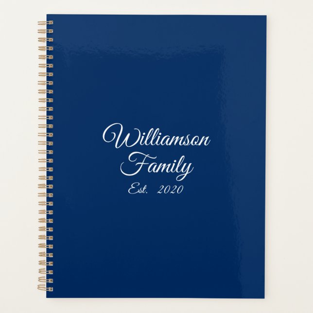 Elegant navy blue custom script name date business planner (Front)