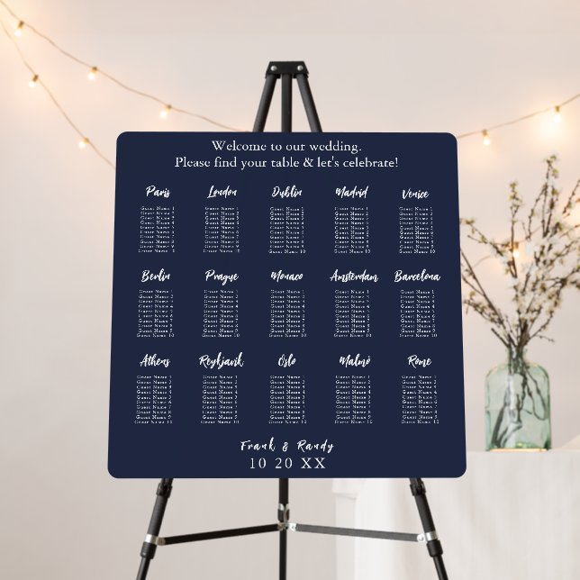 Elegant Navy Blue Custom Wedding Table Names Foam Board (In Situ (Stand))