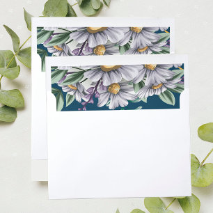 Elegant Navy Blue Daisy Floral Wedding Envelope Liner