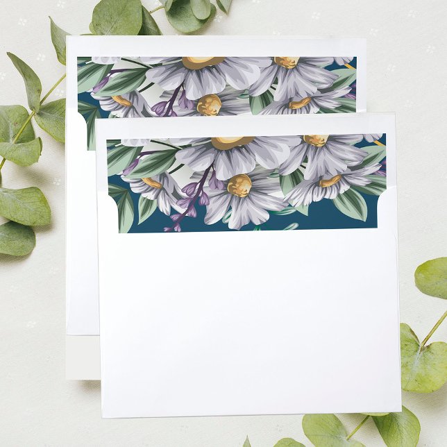 Elegant Navy Blue Daisy Floral Wedding  Envelope Liner (Creator Uploaded)