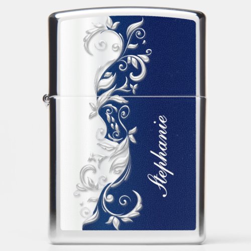 Elegant Navy Blue Design with DIY Text Zippo Lighter