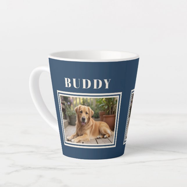 Elegant Navy Blue Dog Pet Photo  Latte Mug (Left Angle)