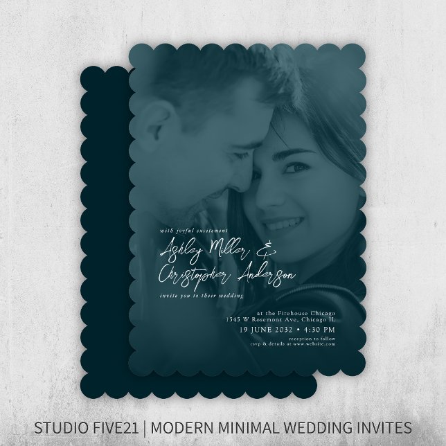 Elegant Navy Blue Duotone Photo Wedding Invitation (Creator Uploaded)